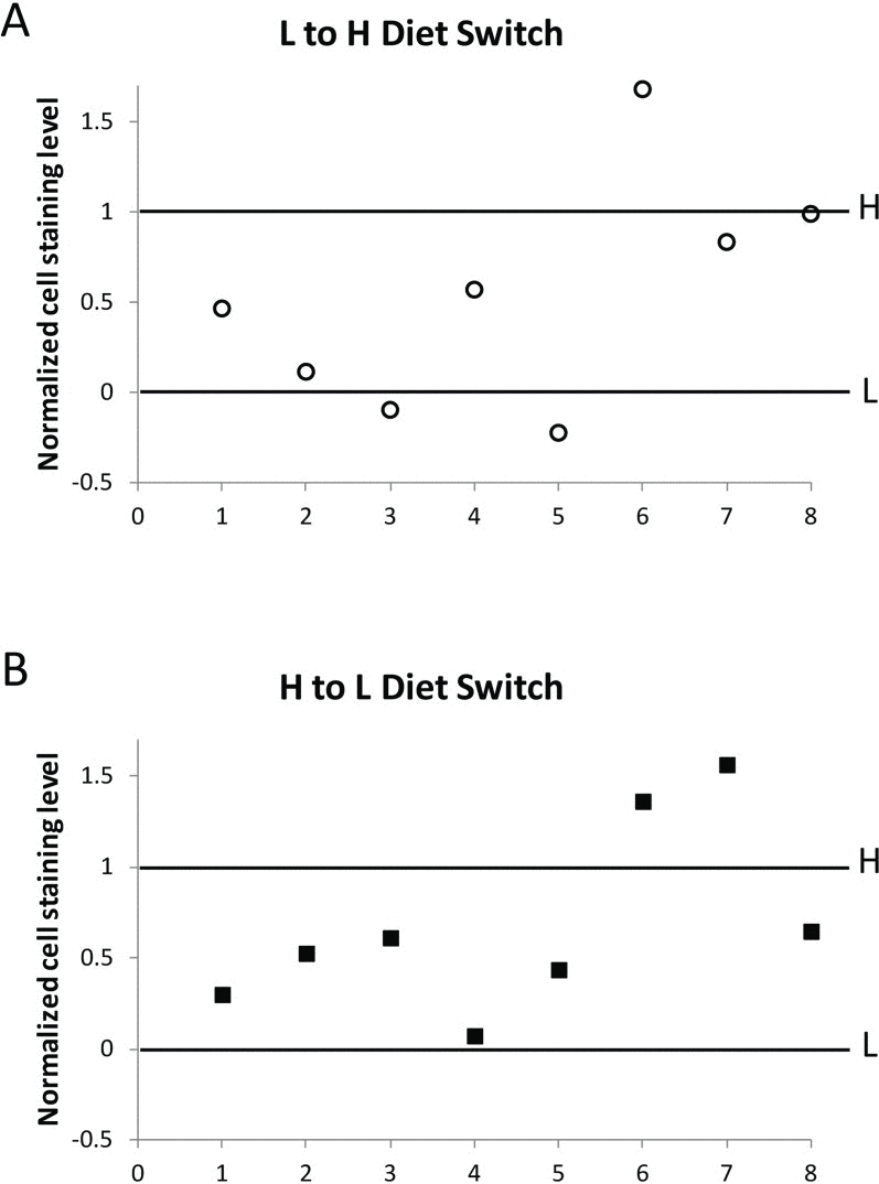 Change in HS-lacZ silencing in response to diet switch