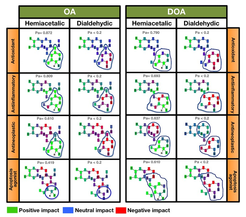 Contributions of particular atoms to the gerosuppressant activities of OA and DOA