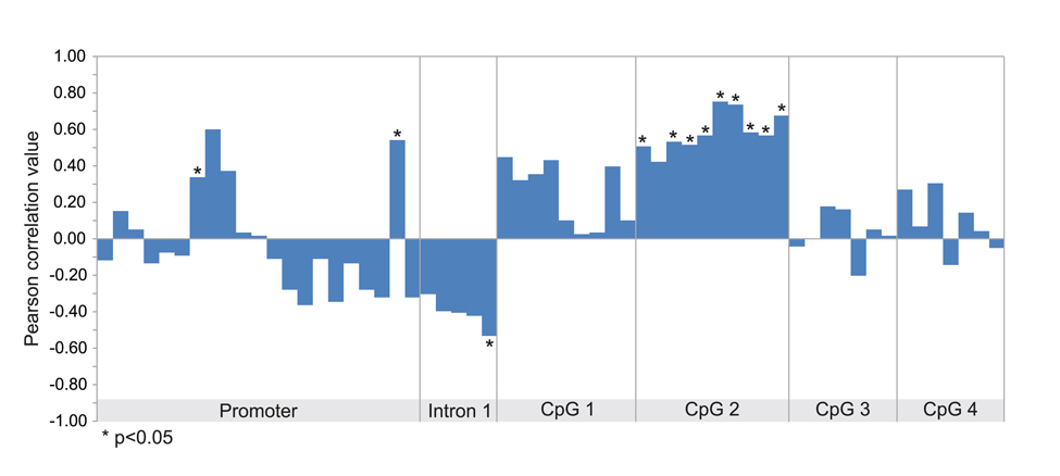 Correlation between MMP-9 expression and methylation status of MMP9 gene