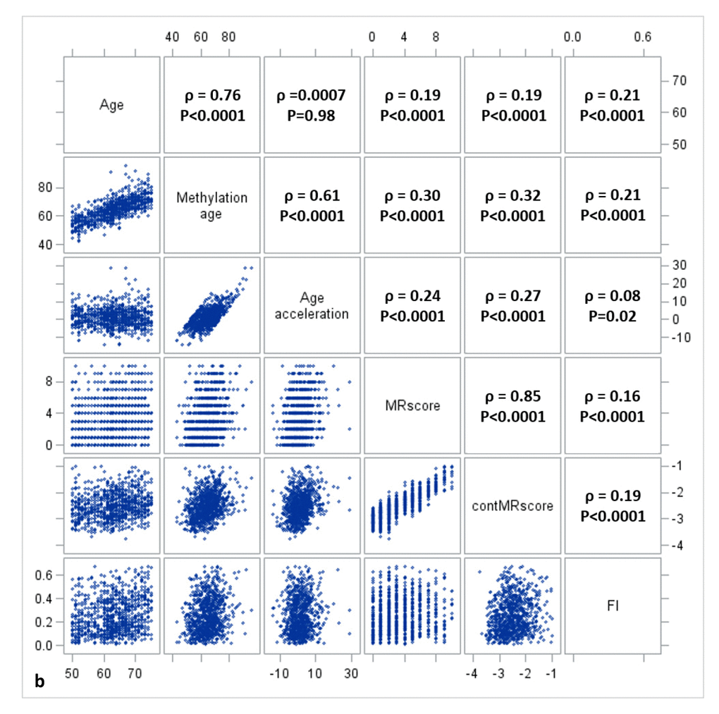 Correlation matrix of methylomic survival predictors and frailty in subset II.