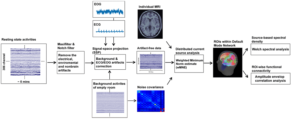 Procedures of resting-state MEG data analysis.