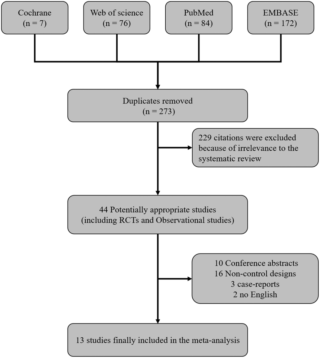 Flow diagram showing the systematic literature search strategy and indicating the inclusion and exclusion criteria.