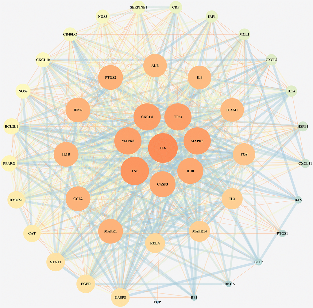 PPI network for junction targets of COVID-19 and LHQW.