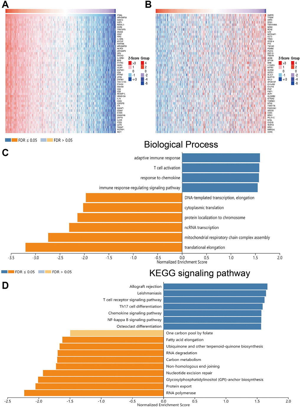 GO and KEGG enrichment analysis. (A, B) Genes that are positive or negative with ITGAL in NSCLC were examined by Linkedomics. (C, D) GO and KEGG enrichment analysis of ITGAL in NSCLC examined by Linkedomics.