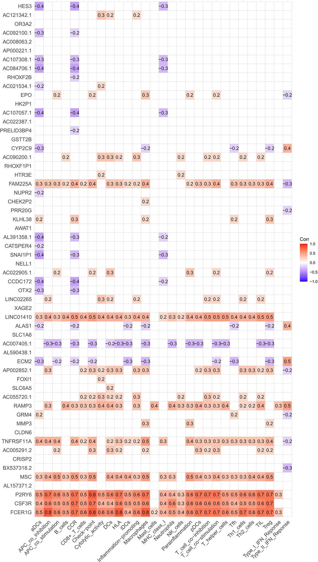 Correlation analysis of coDEG expression with immune cell infiltration and functions.