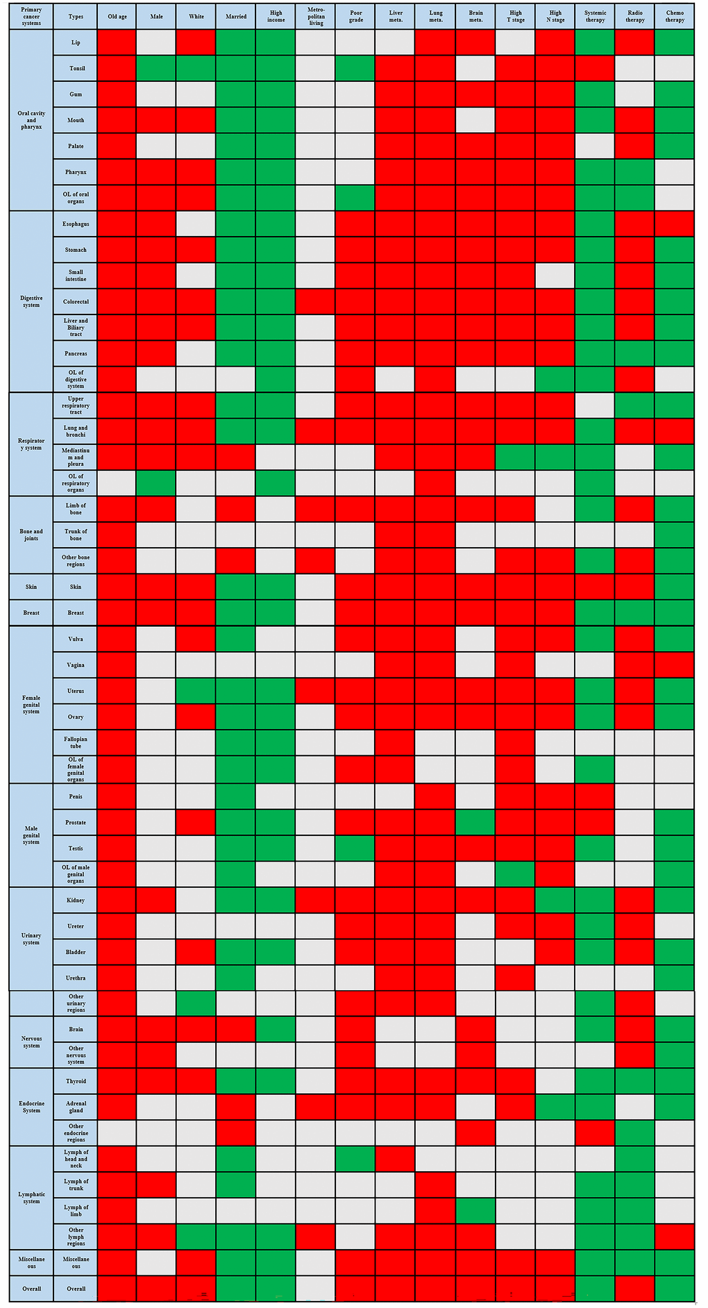 Risk factors related to the bone metastasis occurrence across various primary cancers.