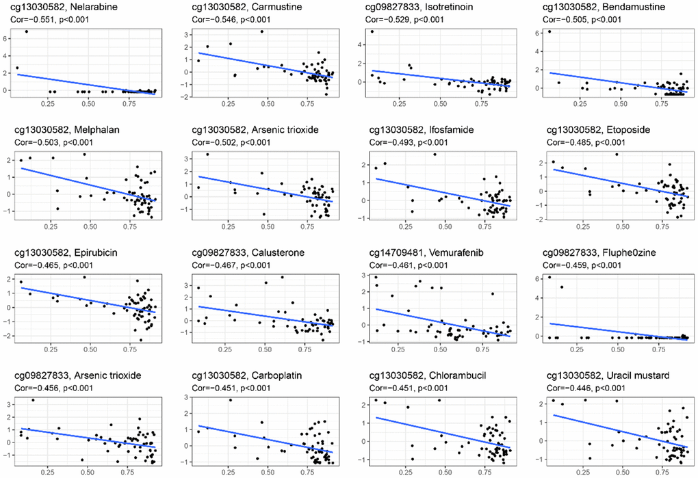 Relationship between methylation levels of CpG sites in the HPSM and FDA drug sensitivity.