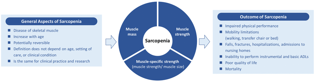 A schematic of the global conceptual definition of sarcopenia sourced from Kirk et al. [9] under the Creative Commons CC-BY-NC license.