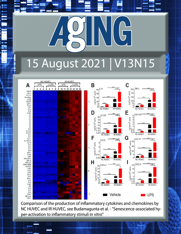 The cover features Figure 3 " Comparison of the production of inflammatory cytokines and chemokines by NC HUVEC and IR HUVEC“ from Budamagunta et al.