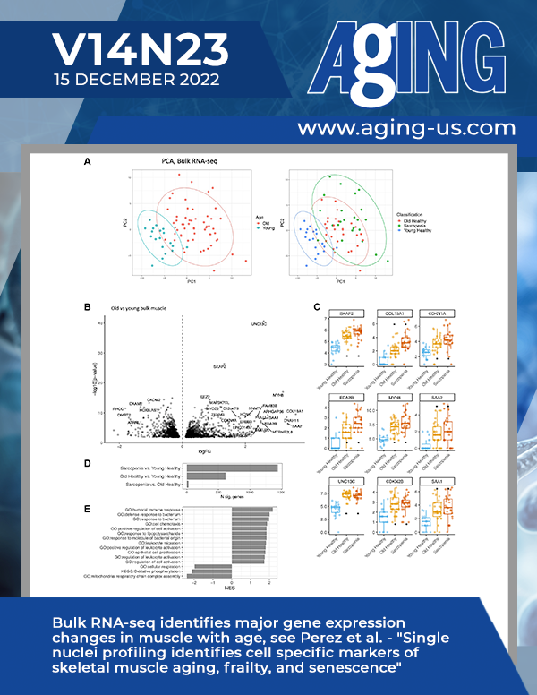 The cover features Figure 1 "Bulk RNA-seq identifies major gene expression changes in muscle with age" from Perez et al. 