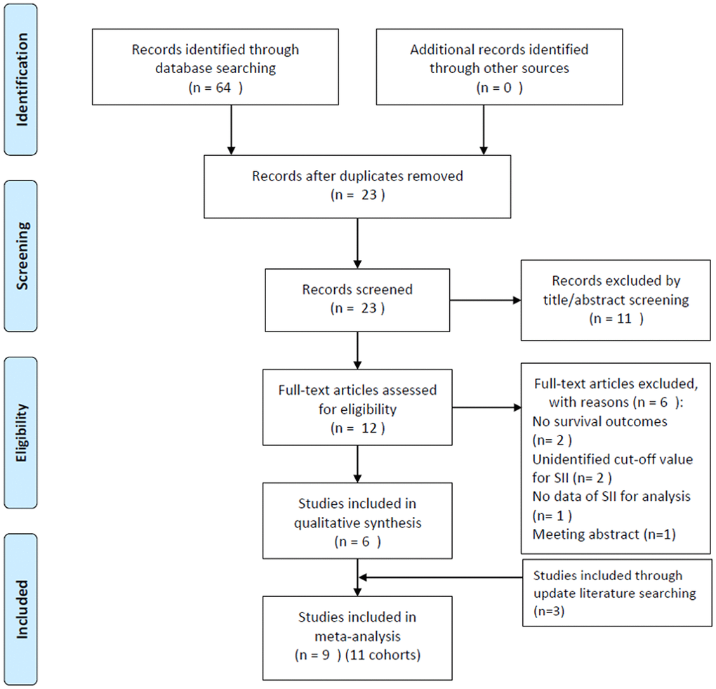 Flow diagram showing the selection of literature for the meta-analysis.